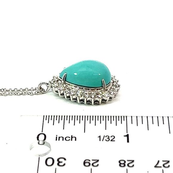 Persian Turquoise Diamond Pendant With Chain 17" 14k WG 9.9 TCW Certified 307918 - Picture 16 of 17